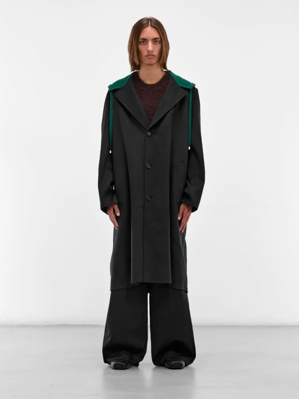 Black Wool Hooded Coat (H526Y01WD1-1104-BLACK-GREEN) sold by lorenzo