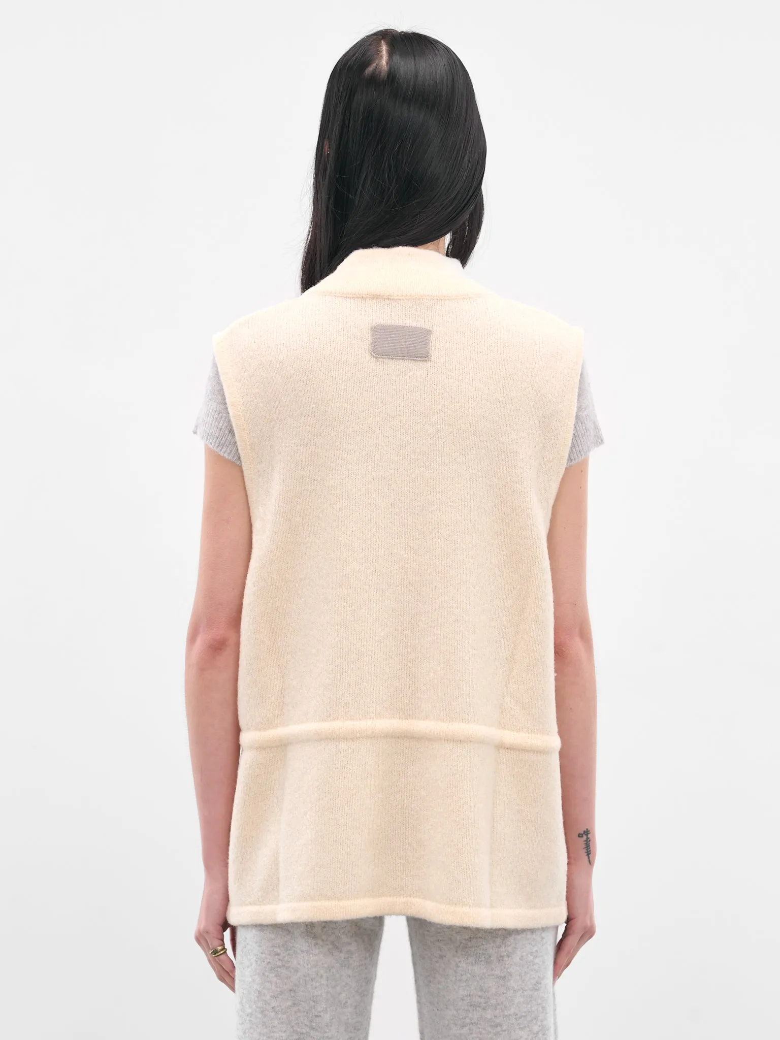 Cream Tied Buttoned Knit Vest (AMPF2577-PEACH-CREAM) sold by lorenzo product image thumbnail 3