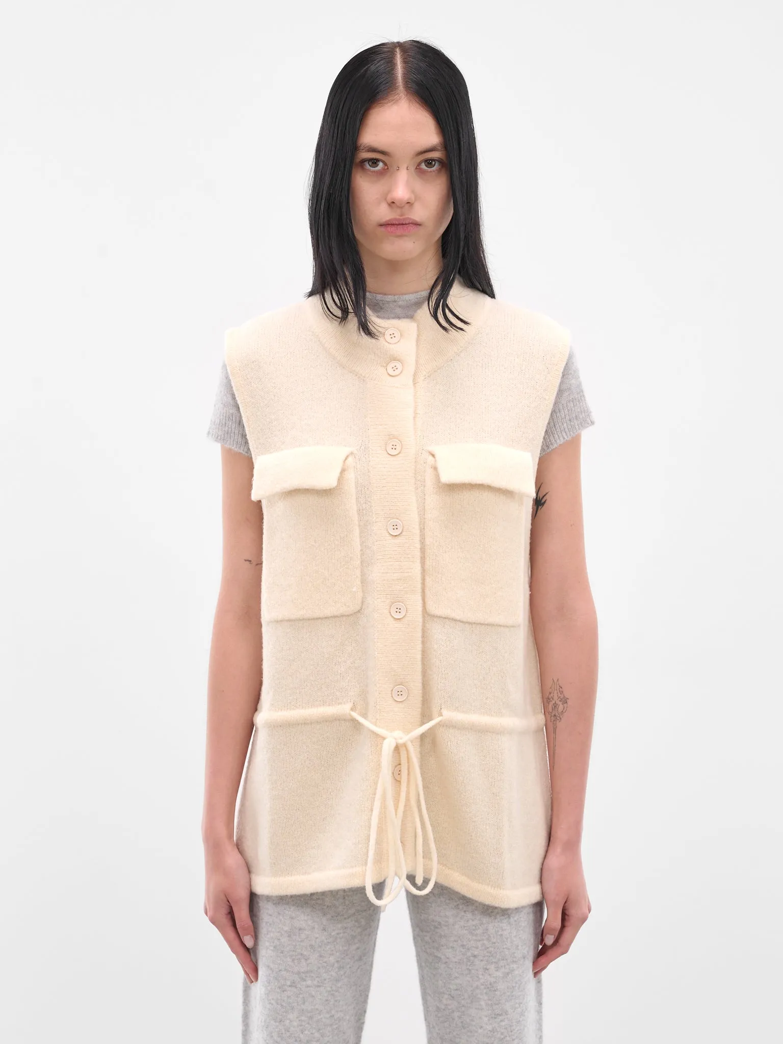 Cream Tied Buttoned Knit Vest (AMPF2577-PEACH-CREAM) sold by lorenzo