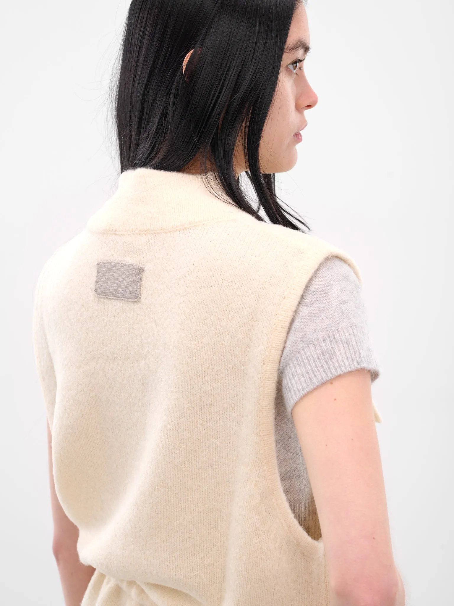 Cream Tied Buttoned Knit Vest (AMPF2577-PEACH-CREAM) sold by lorenzo product image thumbnail 5