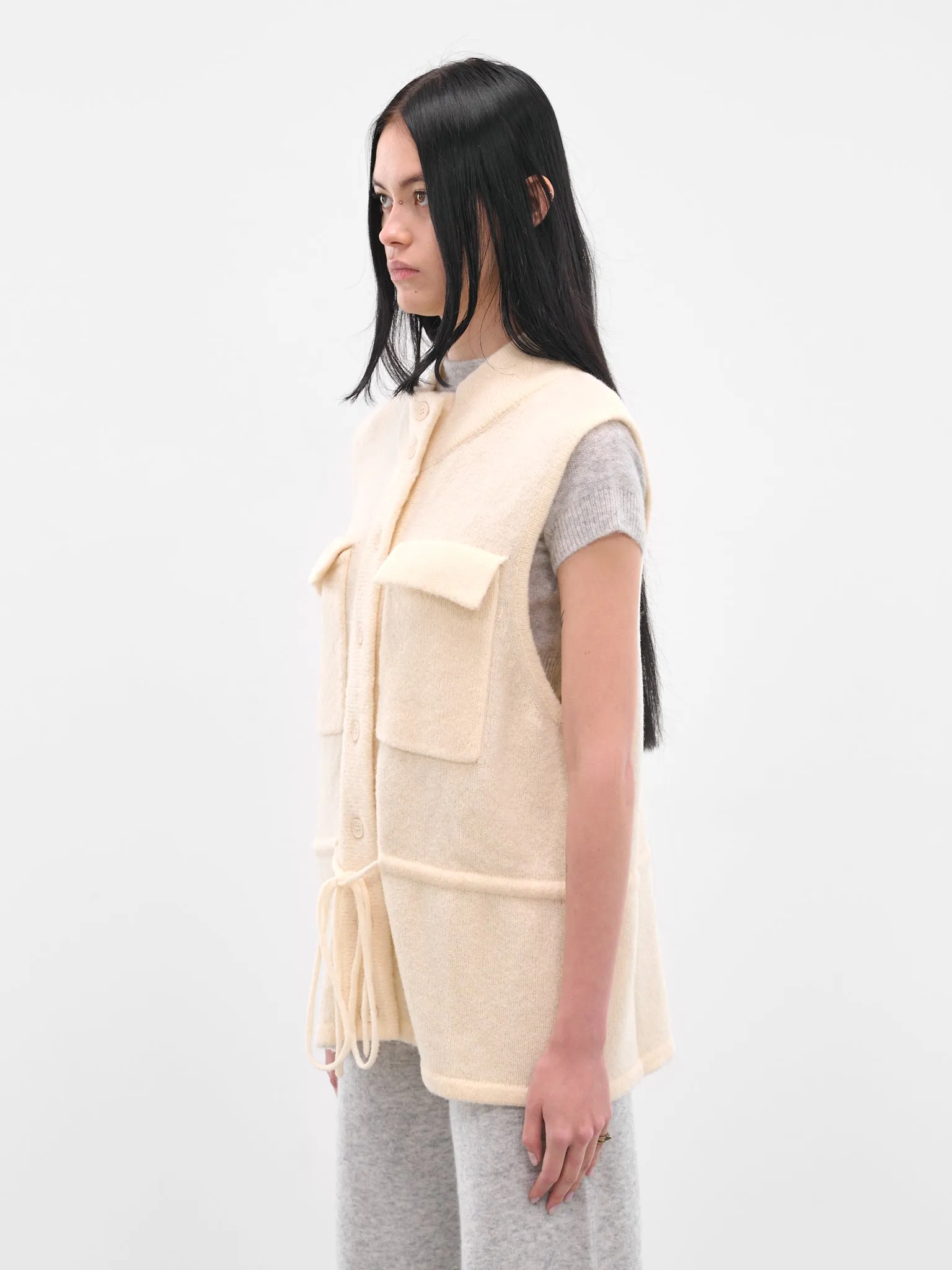 Cream Tied Buttoned Knit Vest (AMPF2577-PEACH-CREAM) sold by lorenzo product image thumbnail 2