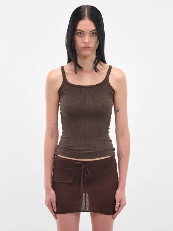Brown Rib-Knit Tank Top (AMPF2569-DARK-BROWN) sold by lorenzo