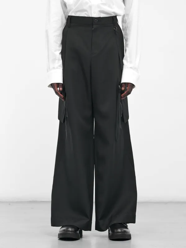 Black Wool Tailored Cargo Pants (25A0260-BLACK) sold by lorenzo