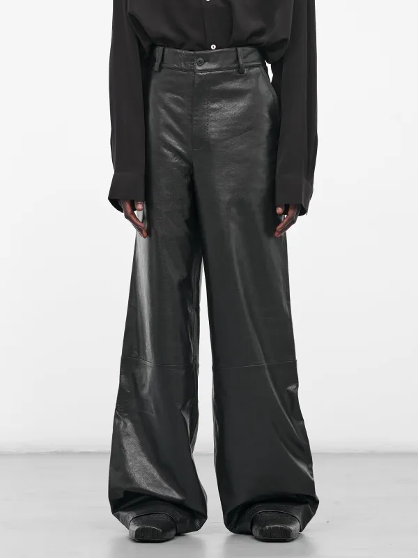 Black Wide Leg Leather Trousers (008-22-BLACK) sold by lorenzo
