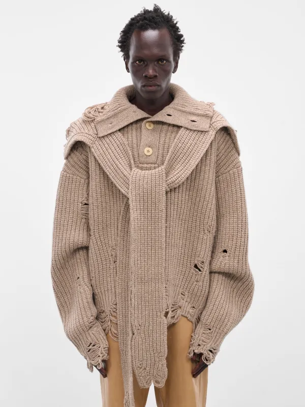 Distressed Scarf Polo Knit Sweater (004-02K-OATMEAL) sold by lorenzo