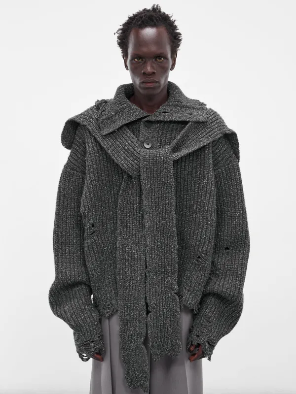 Distressed Scarf Polo Knit Sweater (004-02B-BLACK) sold by lorenzo