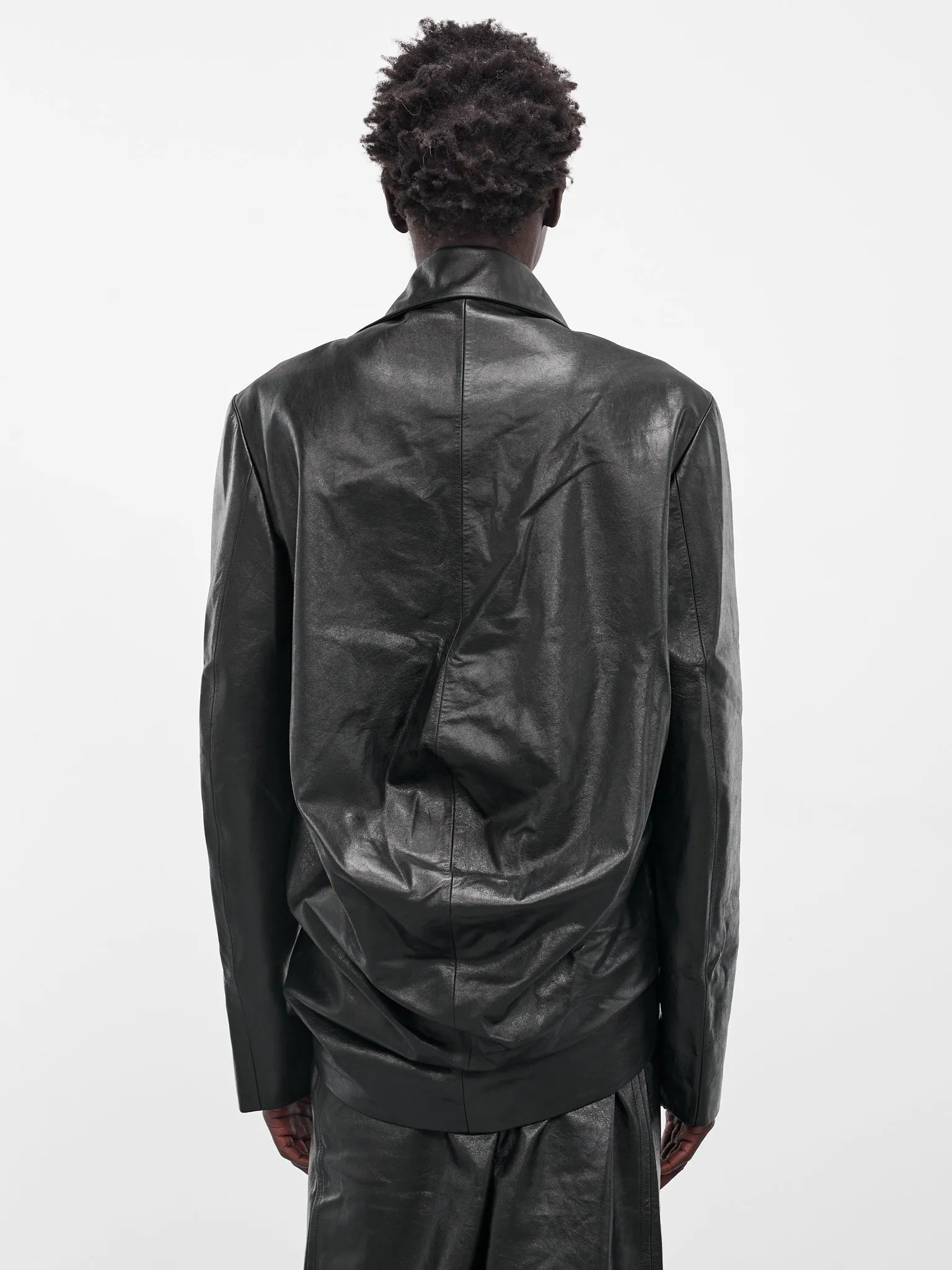 Black Leather Swing Pleated Jacket (003-15-BLACK) sold by lorenzo product image thumbnail 3