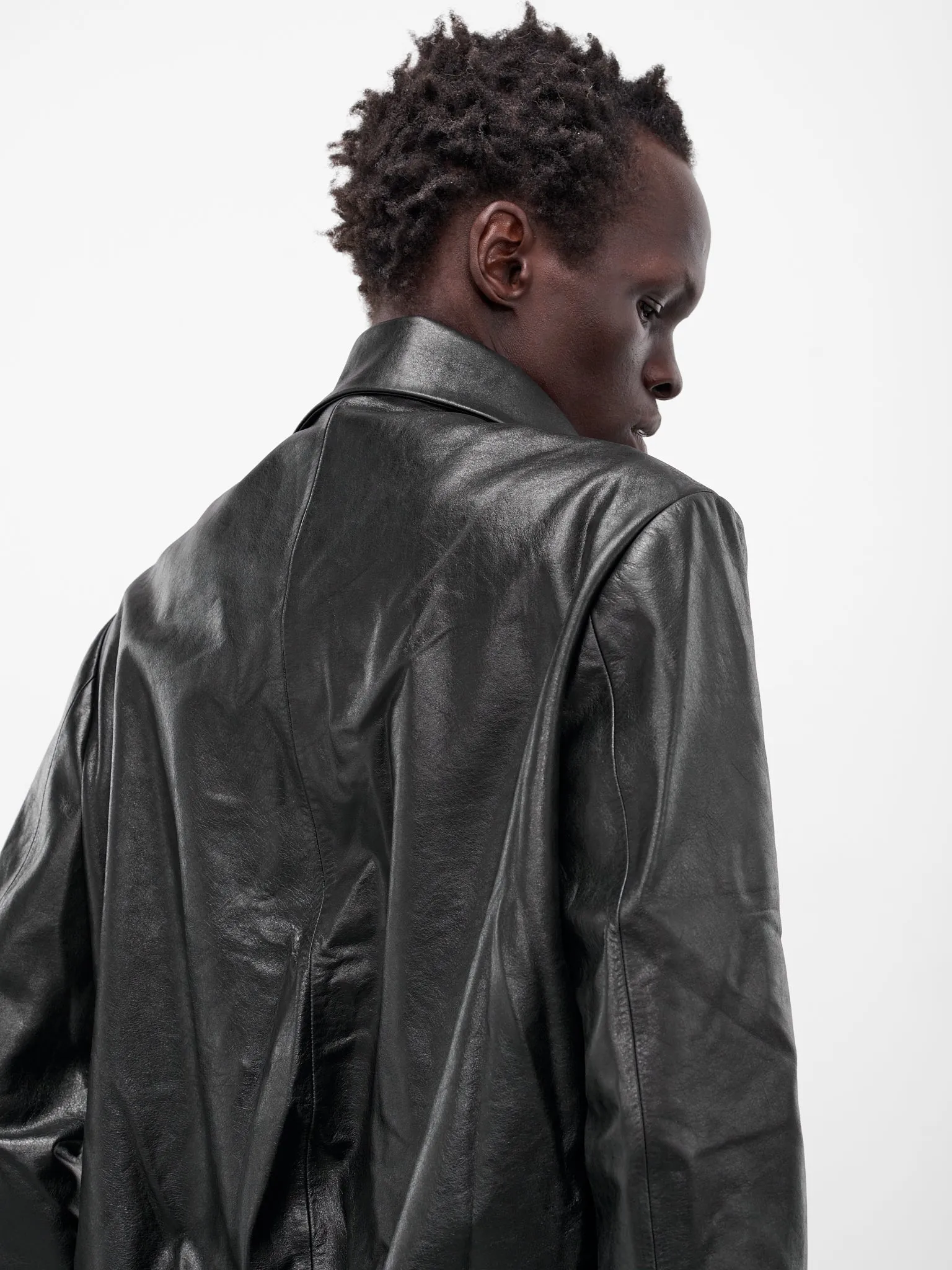 Black Leather Swing Pleated Jacket (003-15-BLACK) sold by lorenzo product image thumbnail 4