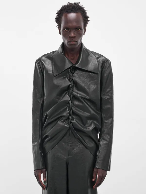 Black Leather Swing Pleated Jacket (003-15-BLACK) sold by lorenzo