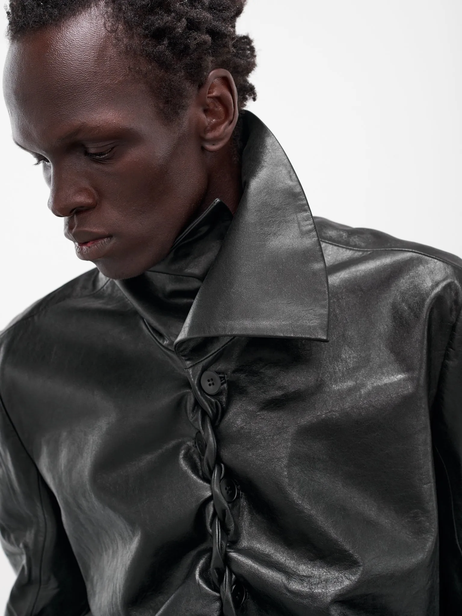 Black Leather Swing Pleated Jacket (003-15-BLACK) sold by lorenzo product image thumbnail 5