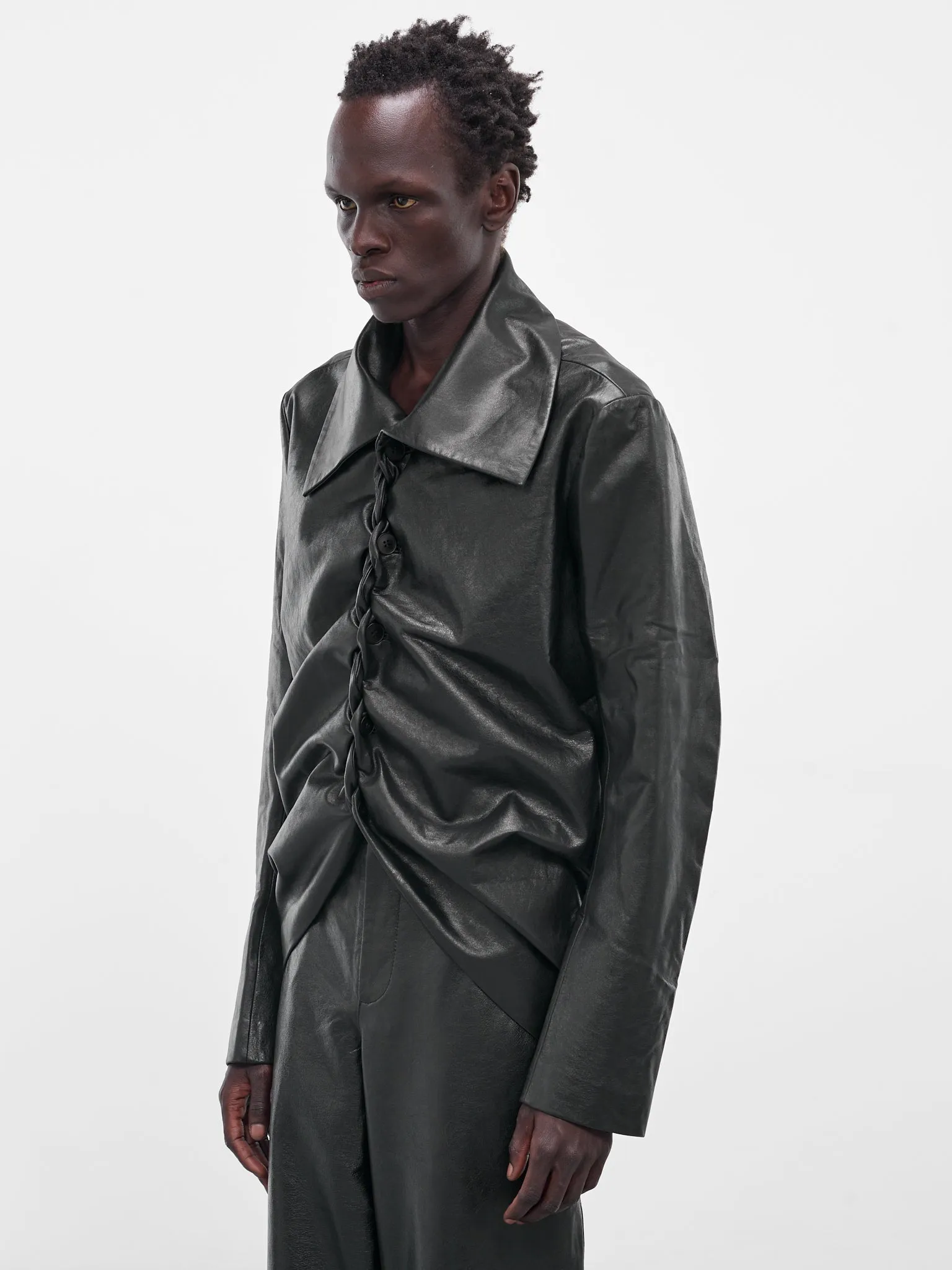 Black Leather Swing Pleated Jacket (003-15-BLACK) sold by lorenzo product image thumbnail 2