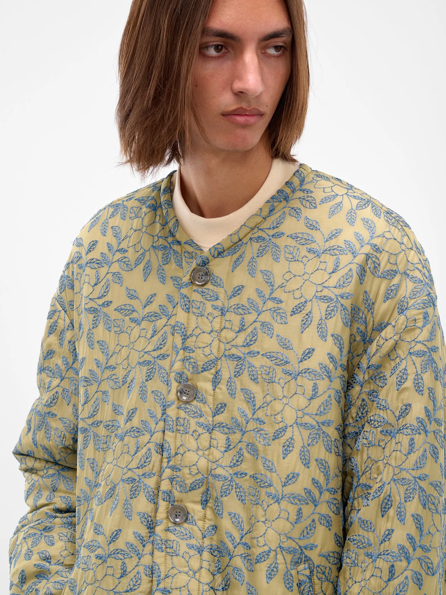 Green Floral Embroidered Liner Jacket (252-UJK113-GREEN) sold by lorenzo product image thumbnail 4