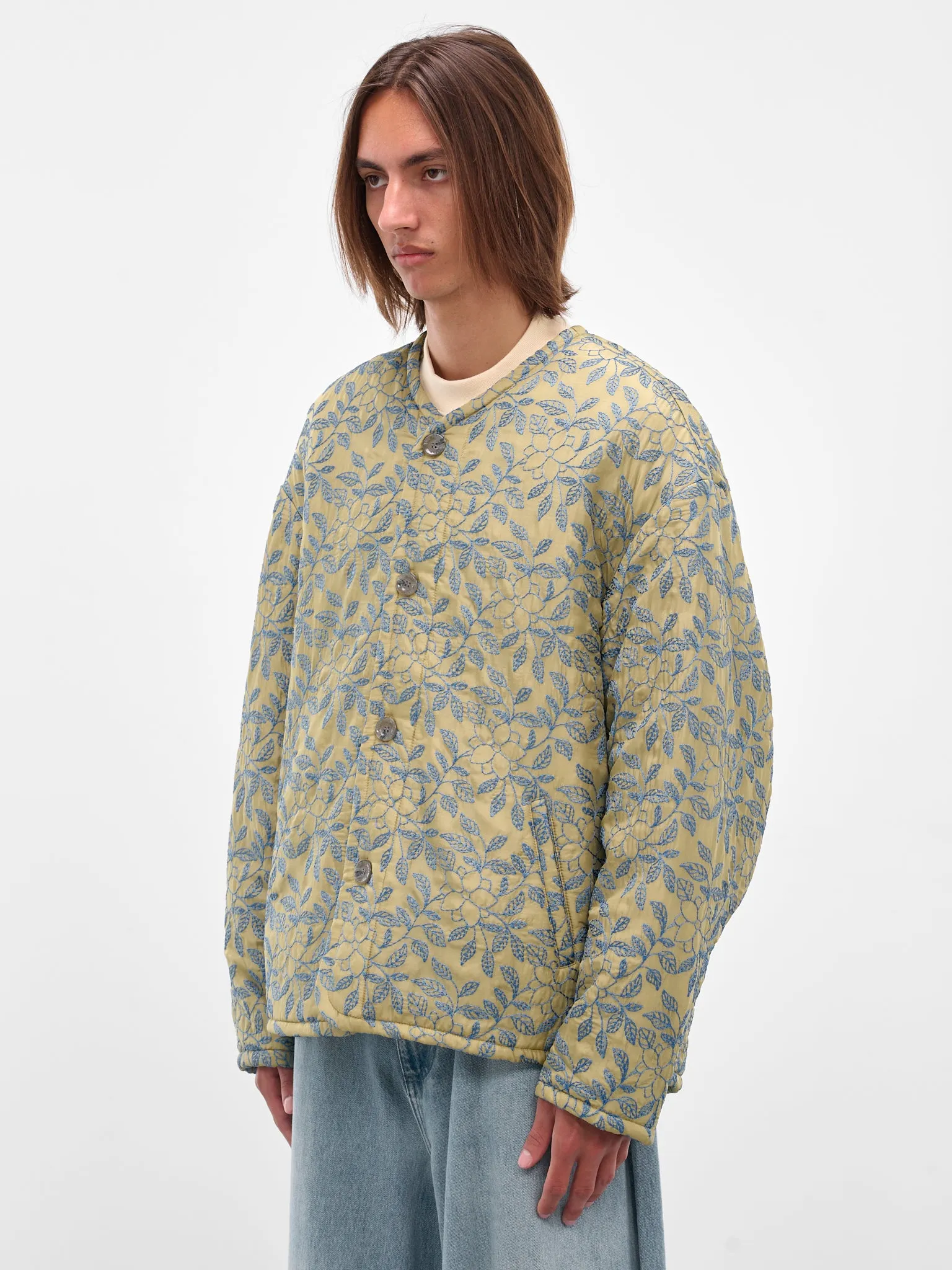 Green Floral Embroidered Liner Jacket (252-UJK113-GREEN) sold by lorenzo product image thumbnail 2