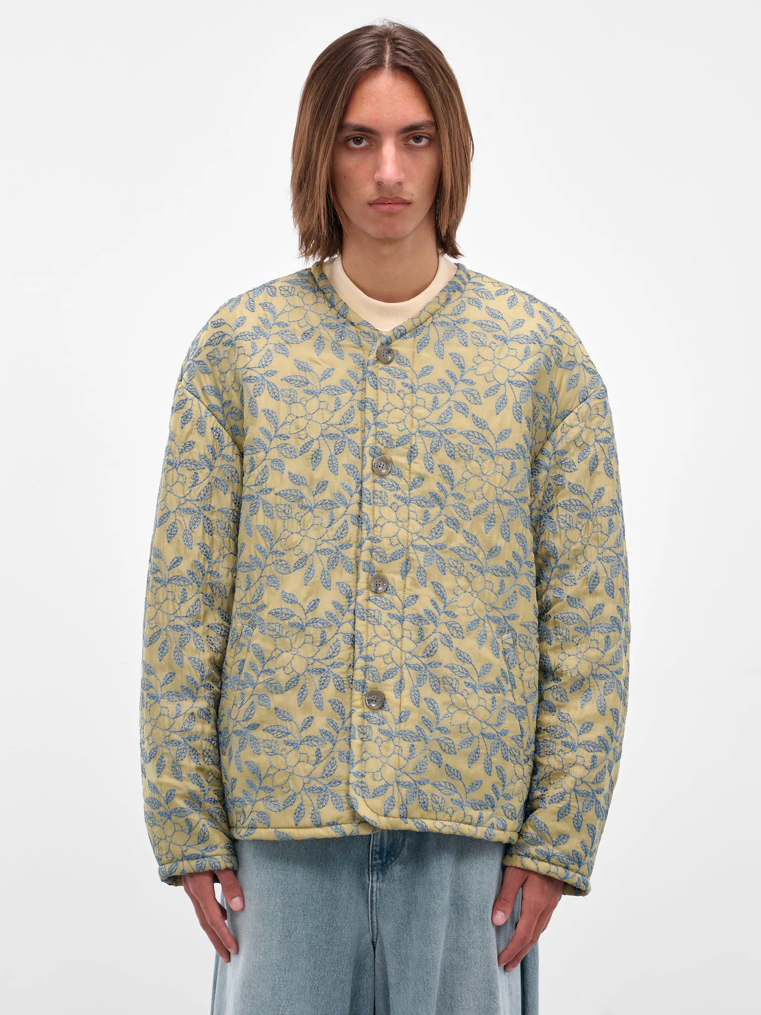 Green Floral Embroidered Liner Jacket (252-UJK113-GREEN) sold by lorenzo