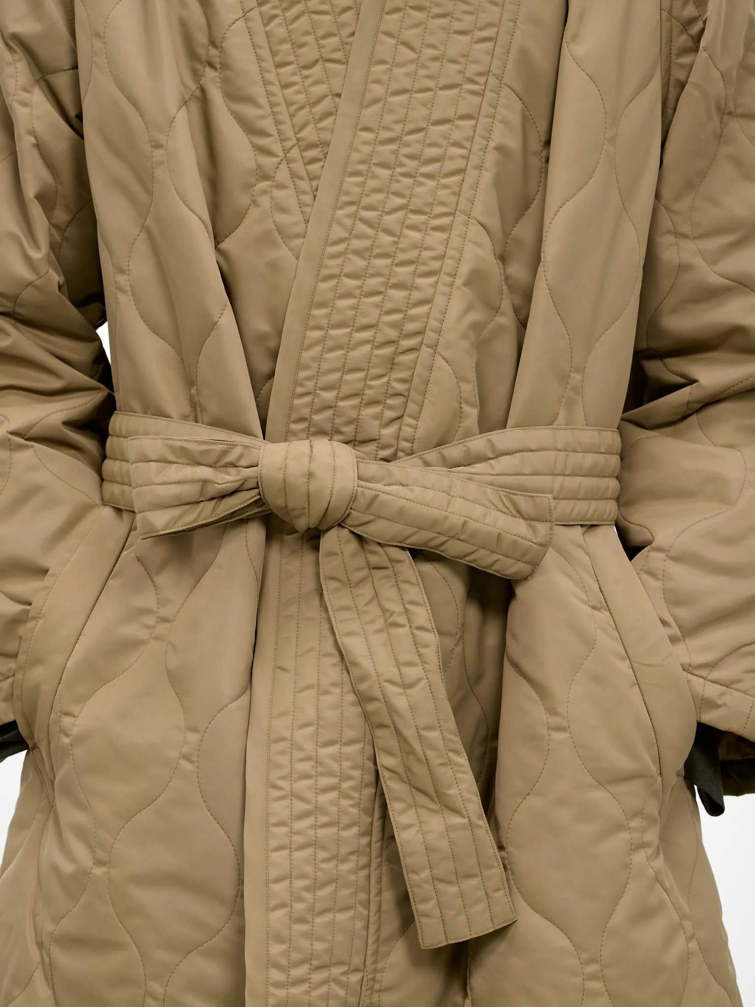 Beige Quilted Nylon Kimono Coat (RM252-027-OLIVE) sold by lorenzo product image thumbnail 5