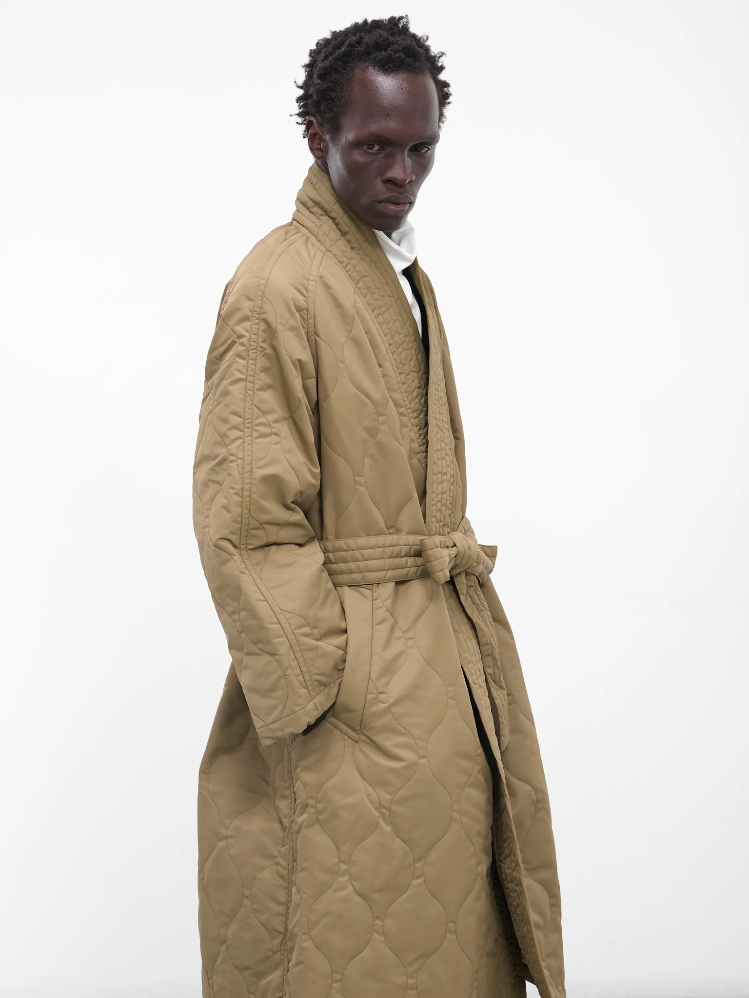 Beige Quilted Nylon Kimono Coat (RM252-027-OLIVE) sold by lorenzo product image thumbnail 4