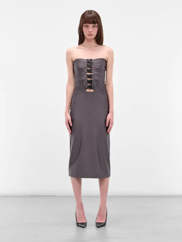 Gray Multi Buckle Midi Dress (COPR231F5001-GREY) sold by lorenzo