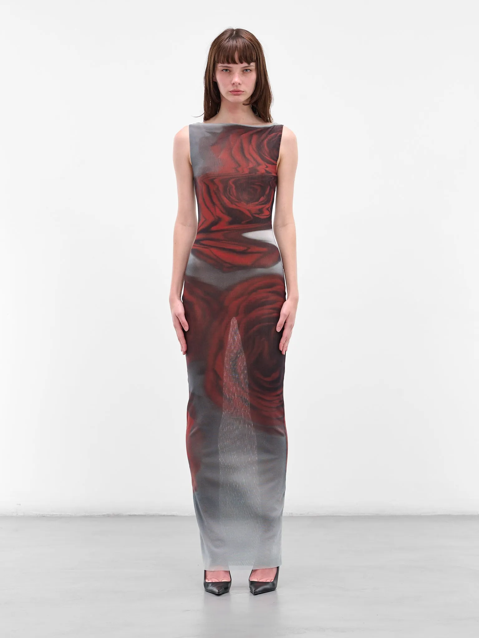 Long Red Blurry Roses Dress (25-04-W-DR053-M011P-MULTI) sold by lorenzo