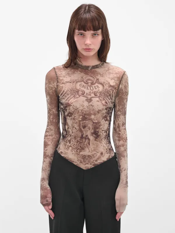 The Beige Tulle Médaillon Top (25-03-W-TO305-M006P-BEIGE-TAUP) sold by lorenzo