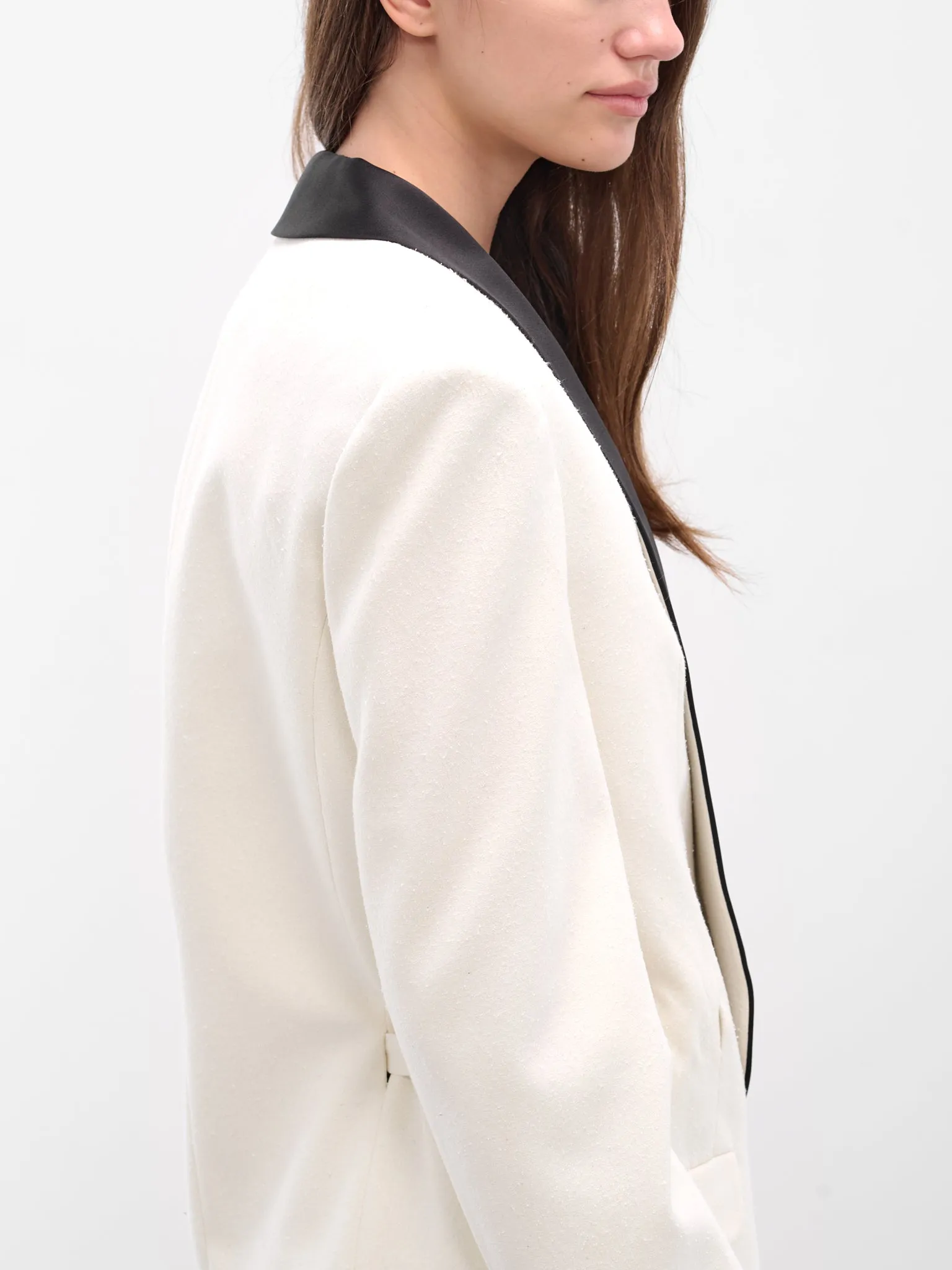 Tuxedo Contrast Silk Tailored Blazer (25026437-WHITE-BLACK) sold by lorenzo product image thumbnail 4