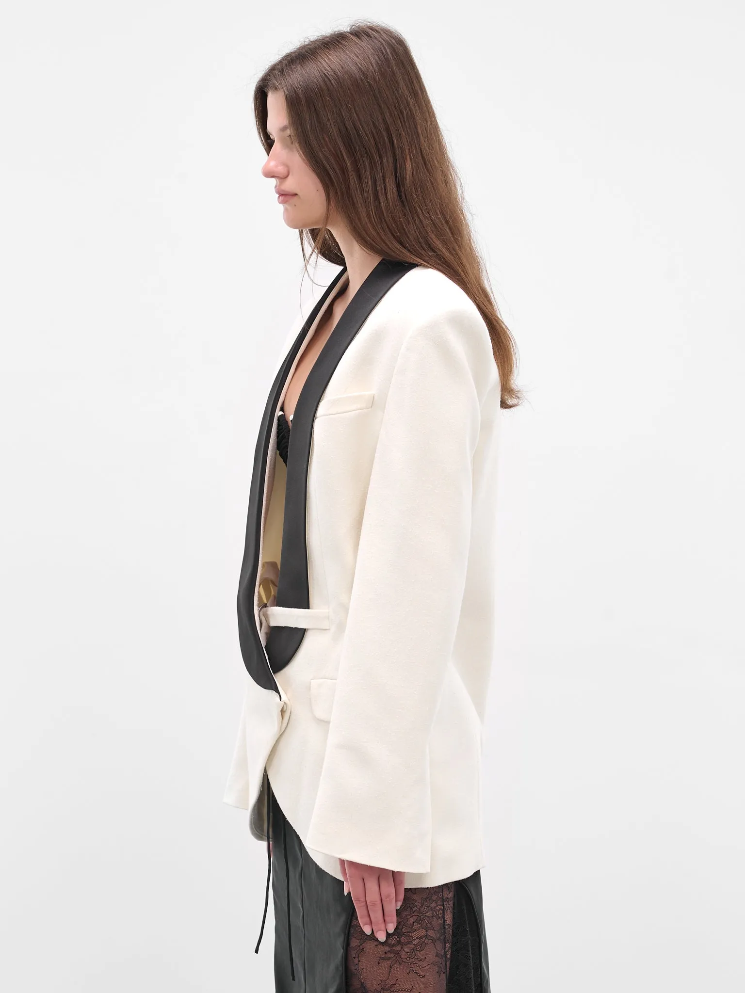 Tuxedo Contrast Silk Tailored Blazer (25026437-WHITE-BLACK) sold by lorenzo product image thumbnail 2