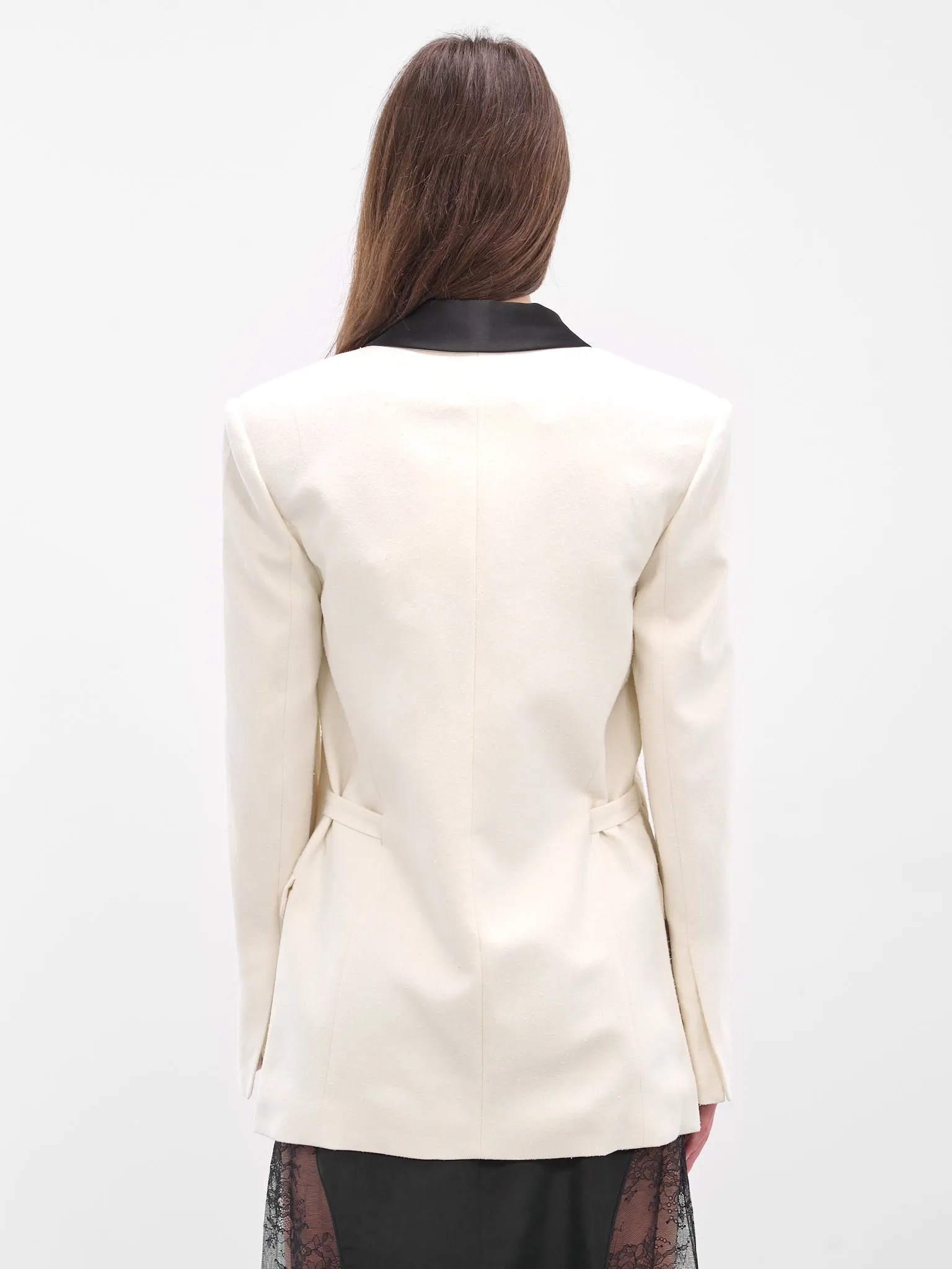 Tuxedo Contrast Silk Tailored Blazer (25026437-WHITE-BLACK) sold by lorenzo product image thumbnail 3