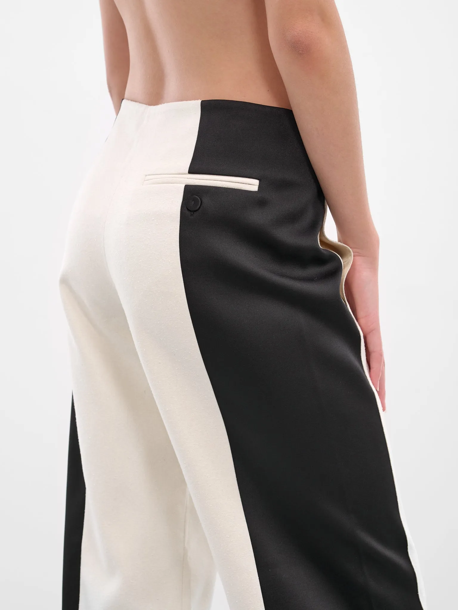 Tuxedo Contrast Silk Trousers (25025338-WHITE-BLACK) sold by lorenzo product image thumbnail 5