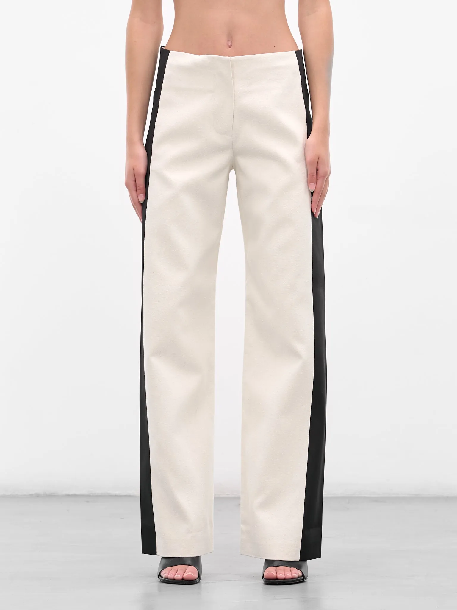 Tuxedo Contrast Silk Trousers (25025338-WHITE-BLACK) sold by lorenzo