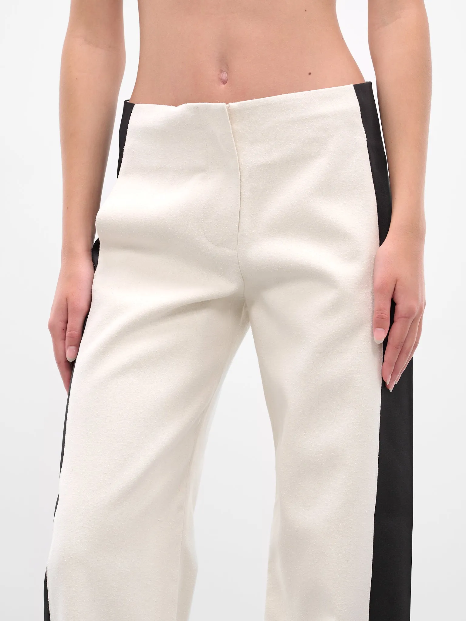 Tuxedo Contrast Silk Trousers (25025338-WHITE-BLACK) sold by lorenzo product image thumbnail 4