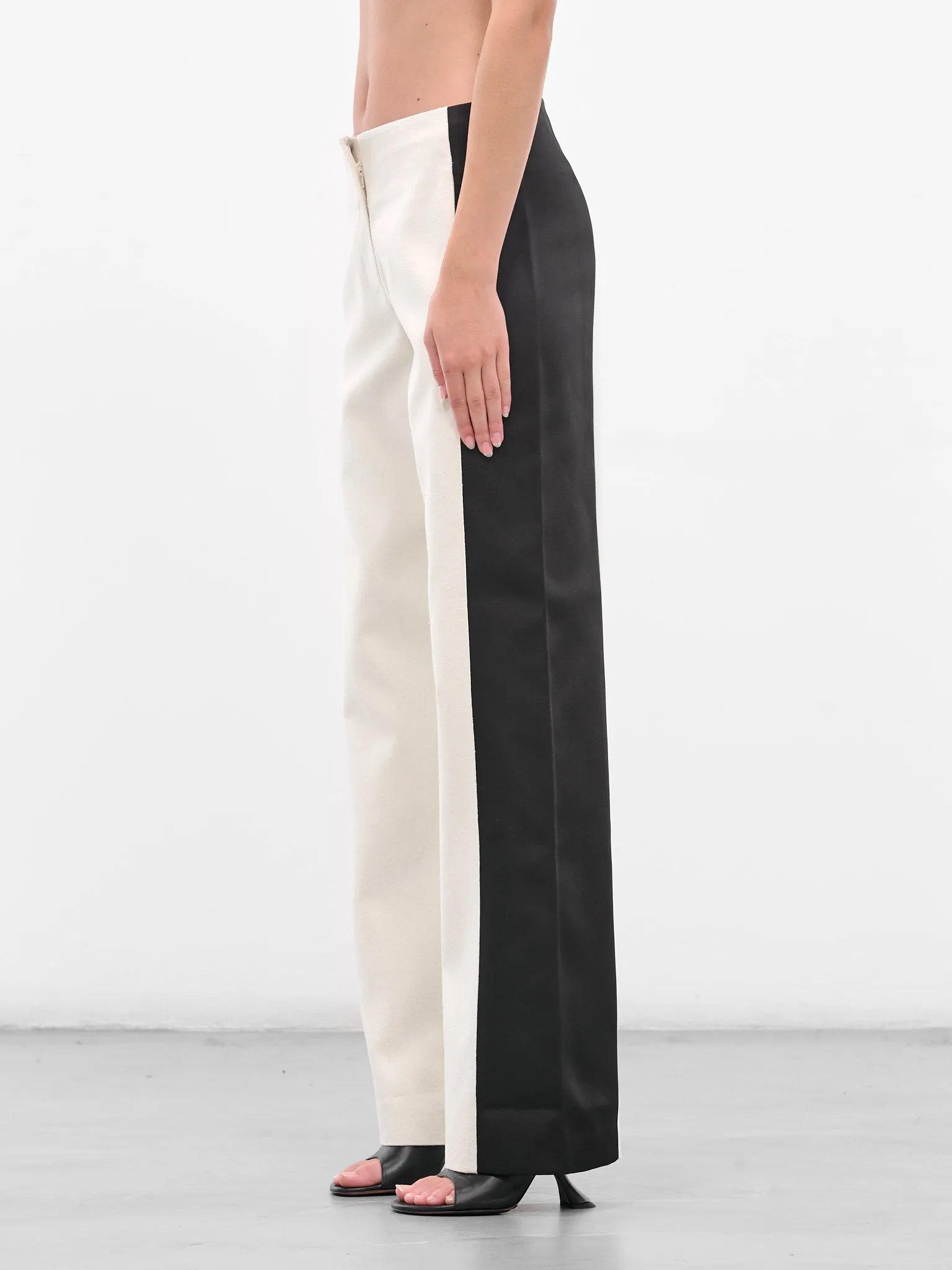 Tuxedo Contrast Silk Trousers (25025338-WHITE-BLACK) sold by lorenzo product image thumbnail 2