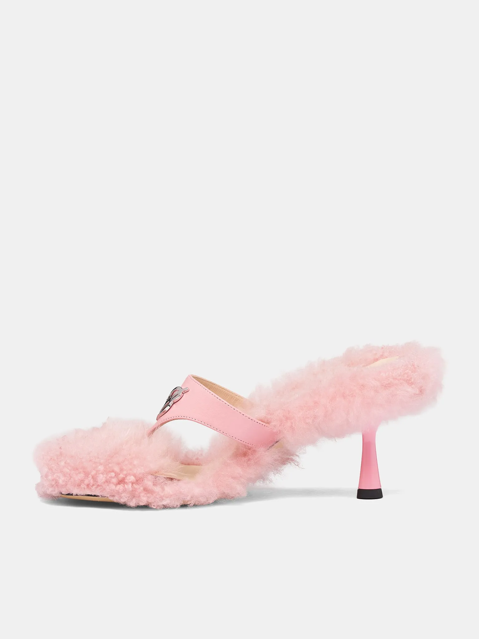 Pink Goat Fur Heeled Sandals (RR116A-SILVER-PINK) sold by lorenzo product image thumbnail 3