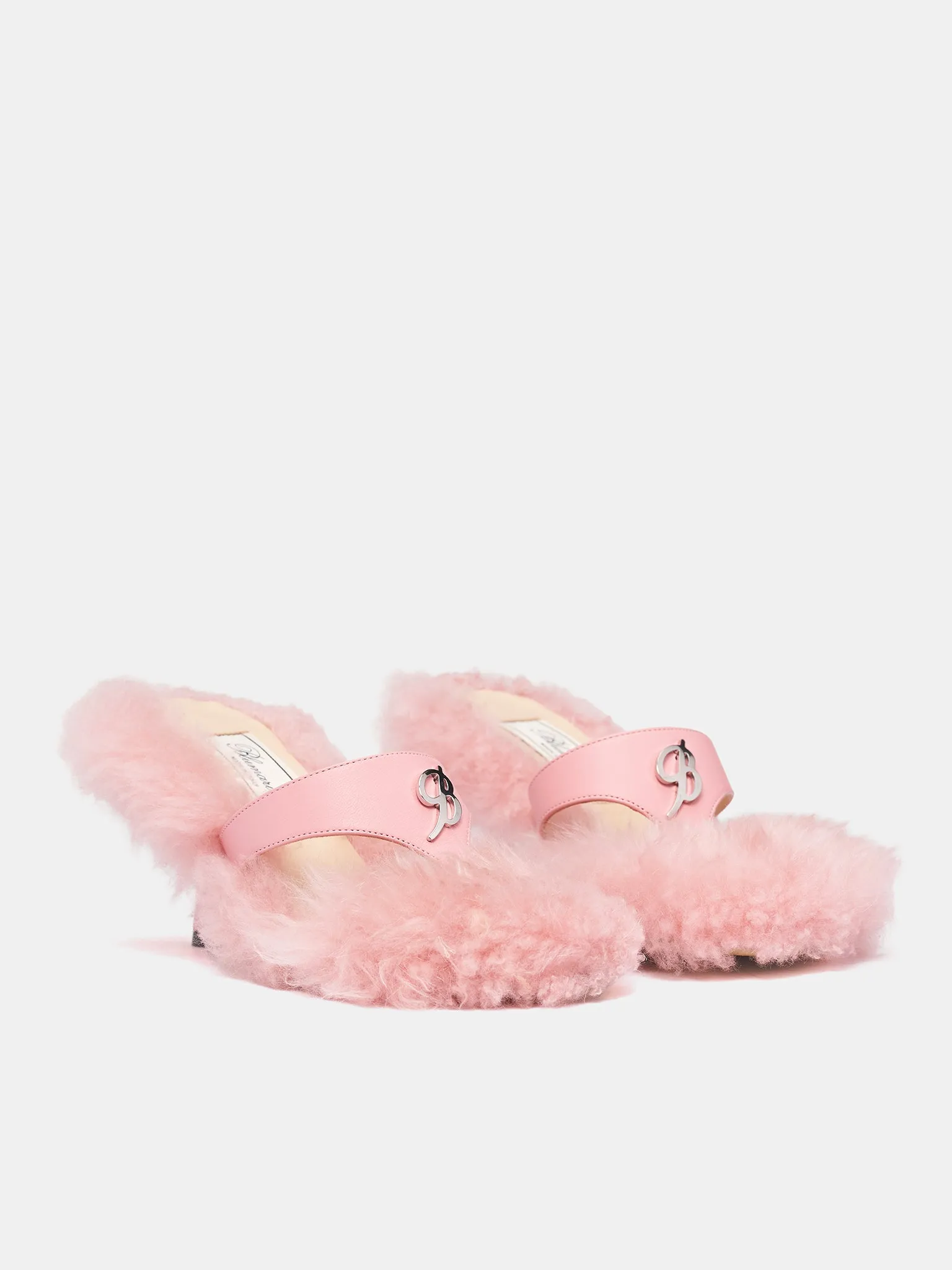 Pink Goat Fur Heeled Sandals (RR116A-SILVER-PINK) sold by lorenzo product image thumbnail 2