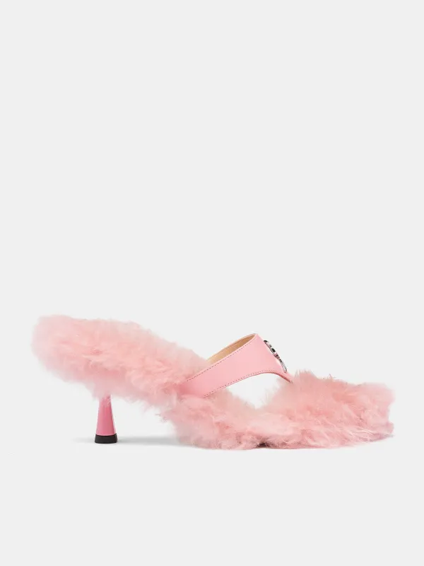 Pink Goat Fur Heeled Sandals (RR116A-SILVER-PINK) sold by lorenzo