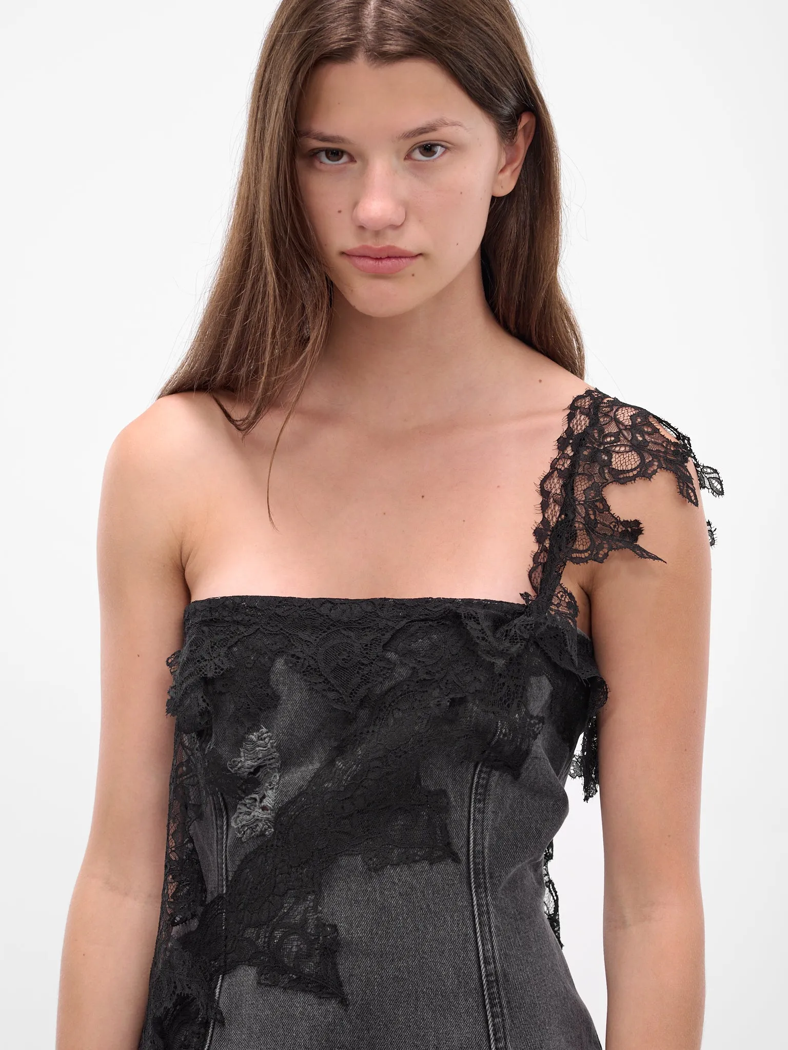 Black Denim Lace Mini Dress (JJ208A-GREY-GUNMETAL) sold by lorenzo product image thumbnail 4