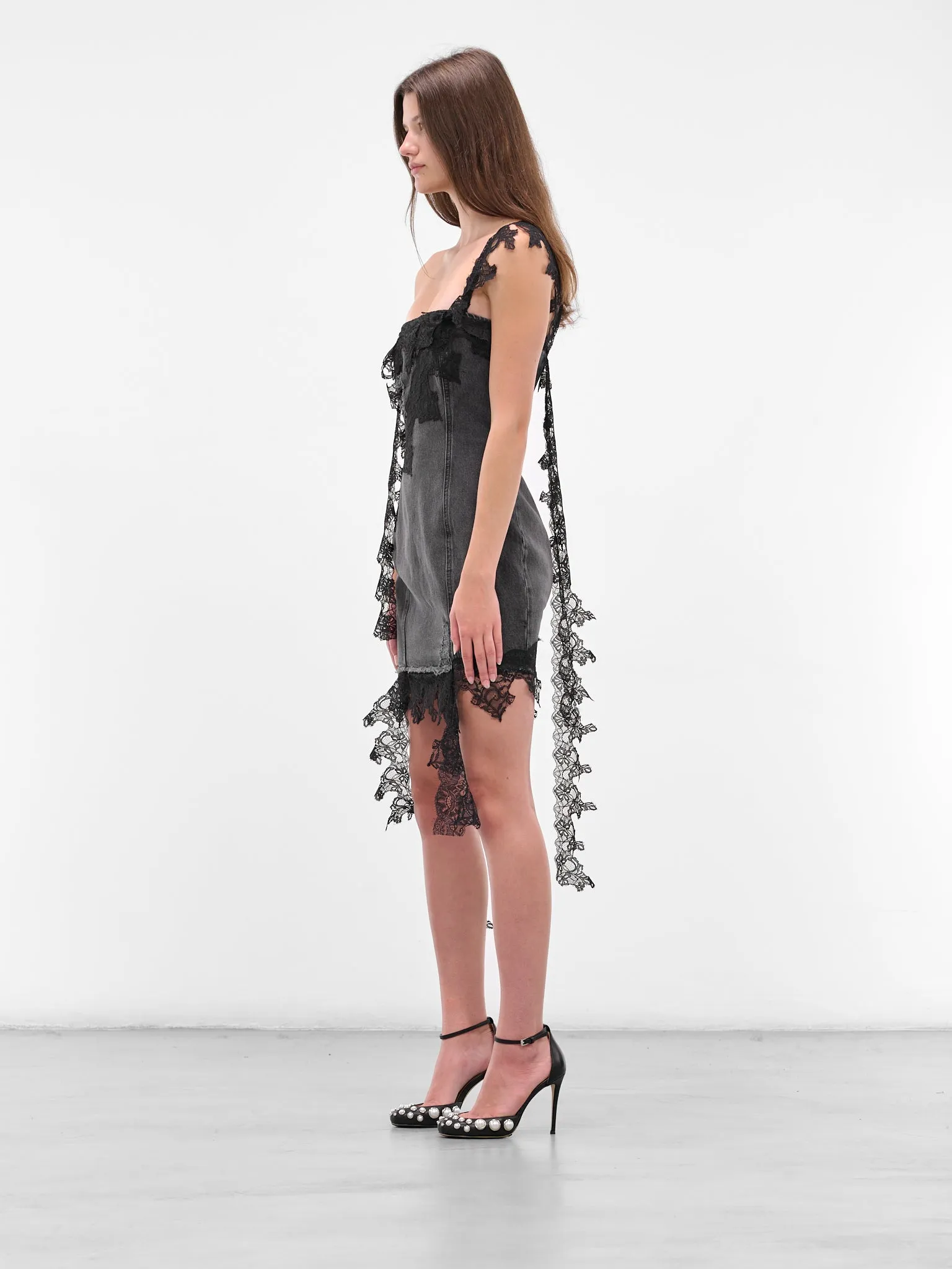 Black Denim Lace Mini Dress (JJ208A-GREY-GUNMETAL) sold by lorenzo product image thumbnail 2