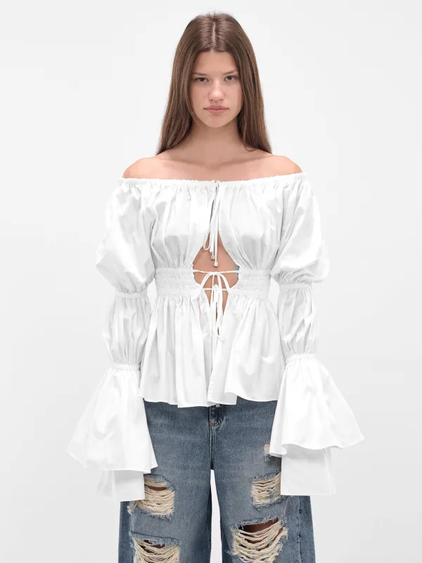 White Taffeta Ruffled Blouse (4C195A-N0102-WHITE-PEARL) sold by lorenzo