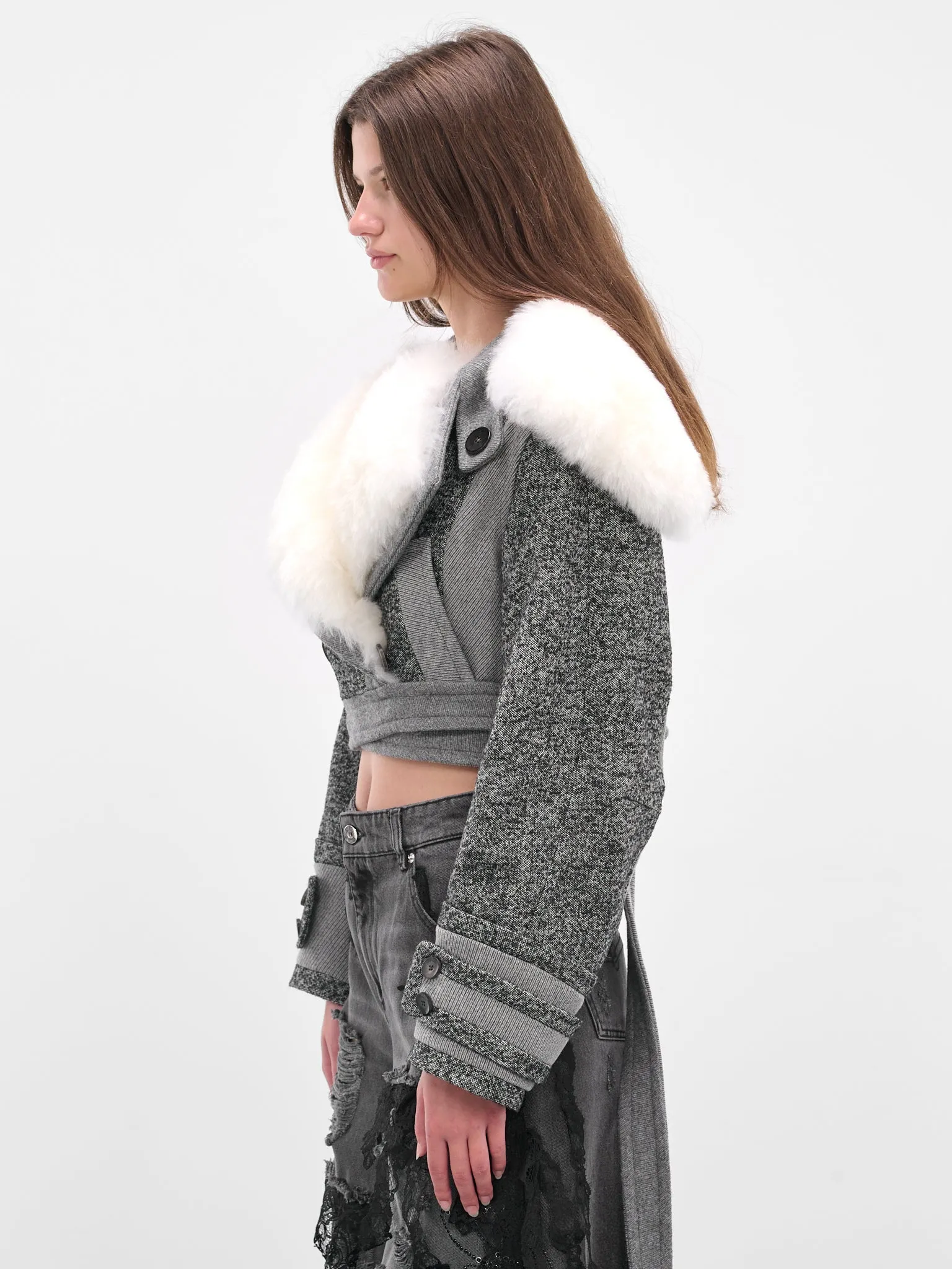 Gray Cropped Goat Fur Jacket (2S095A-BUTTER-BLACK) sold by lorenzo product image thumbnail 2