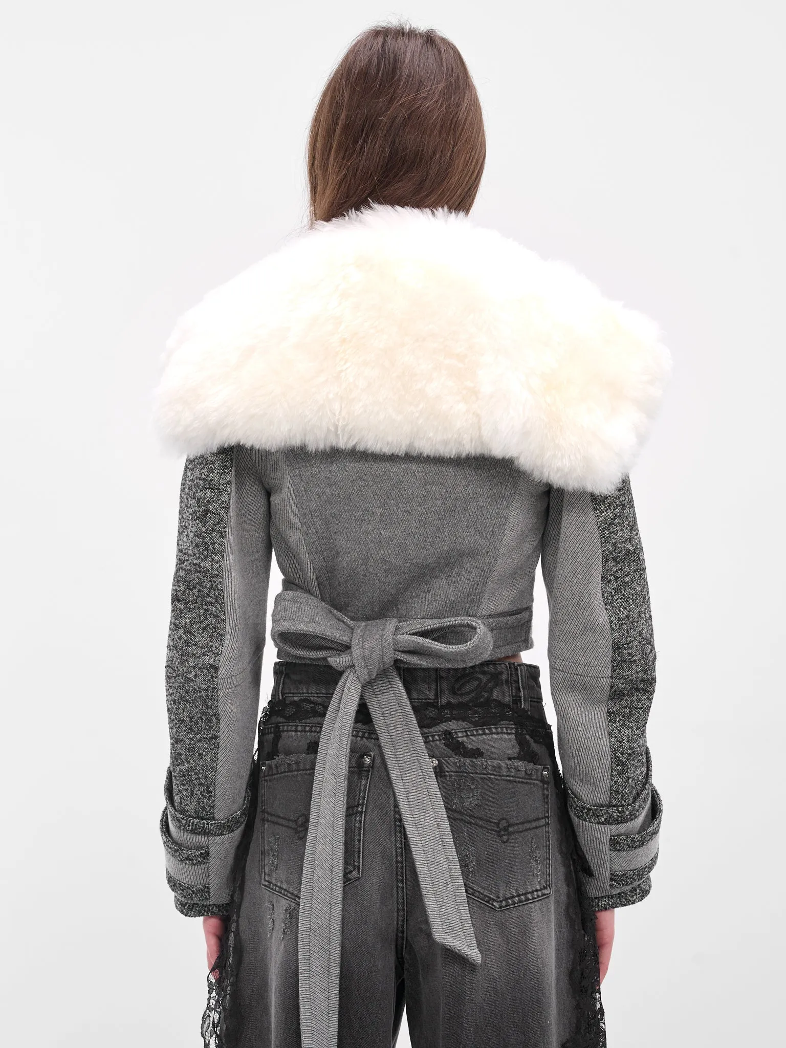 Gray Cropped Goat Fur Jacket (2S095A-BUTTER-BLACK) sold by lorenzo product image thumbnail 3