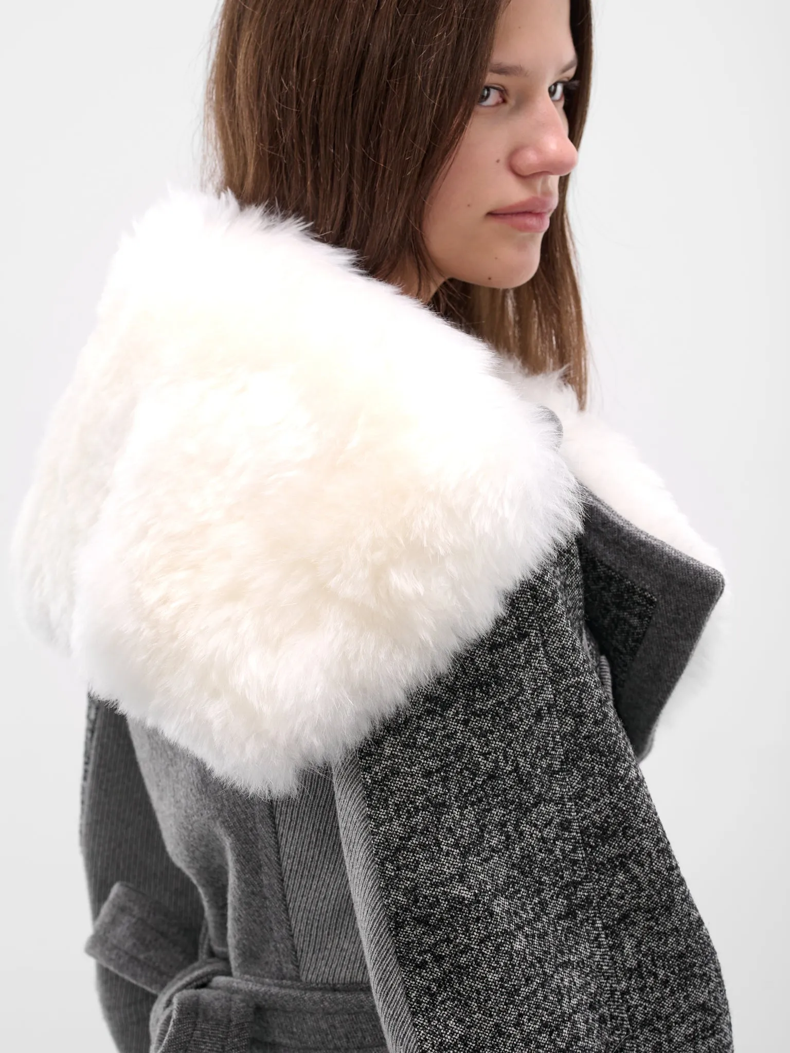 Gray Cropped Goat Fur Jacket (2S095A-BUTTER-BLACK) sold by lorenzo product image thumbnail 5