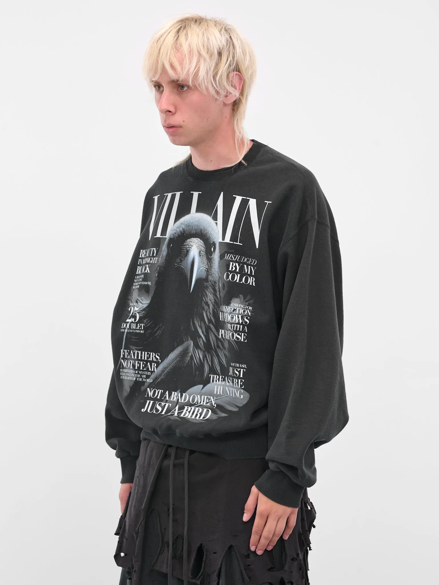 Black Raven Villain Crewneck Sweatshirt (25AW53CS412-BLACK) sold by lorenzo product image thumbnail 2