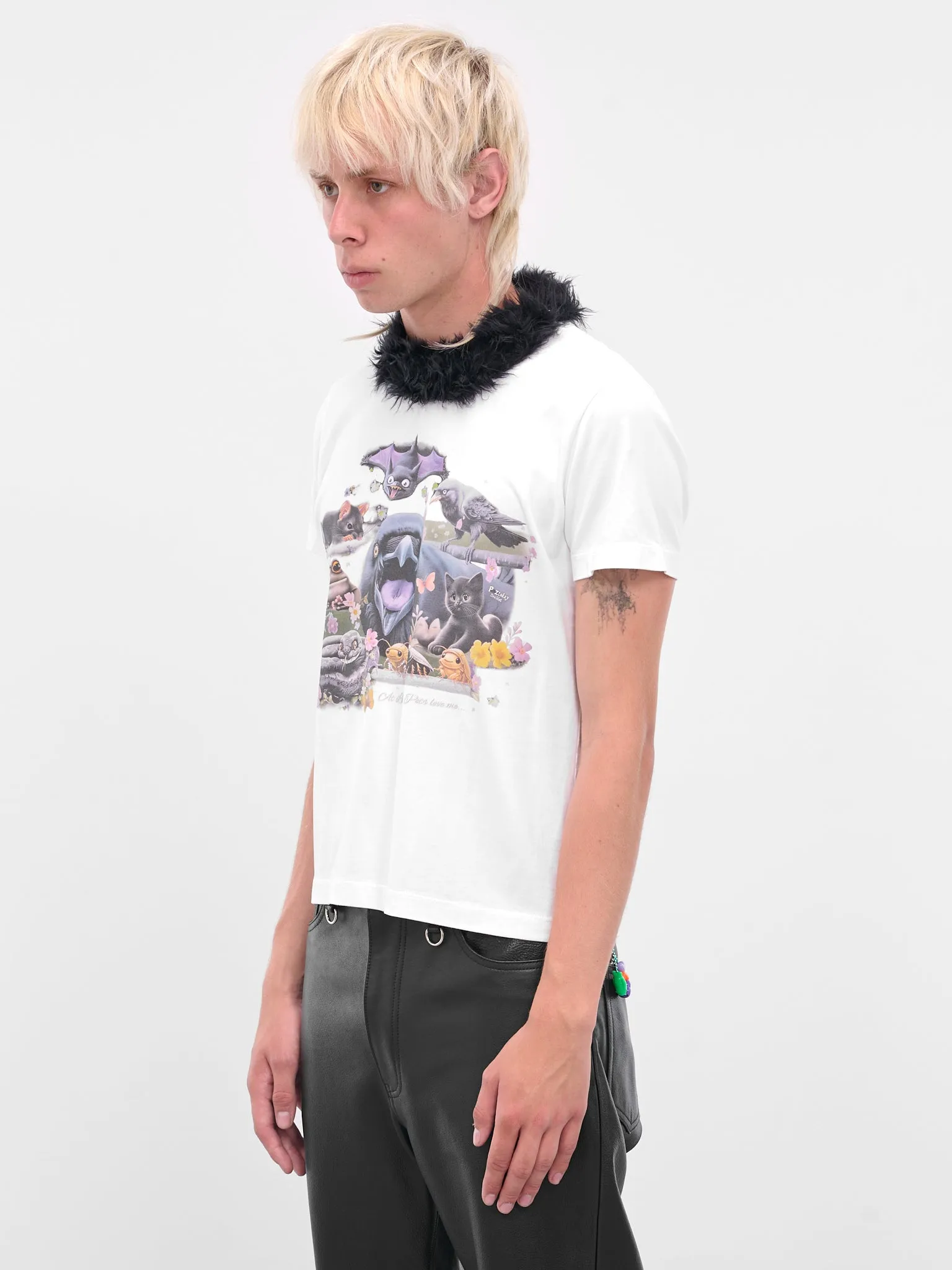 White Fur Trim Graphic Tee (25AW52CS407-WHITE) sold by lorenzo product image thumbnail 2