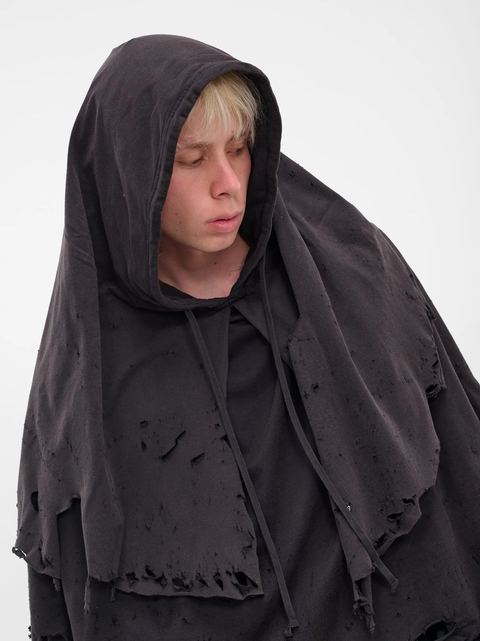 Black Distressed Layering Hoodie (25AW34CS397-BLACK) sold by lorenzo product image thumbnail 5