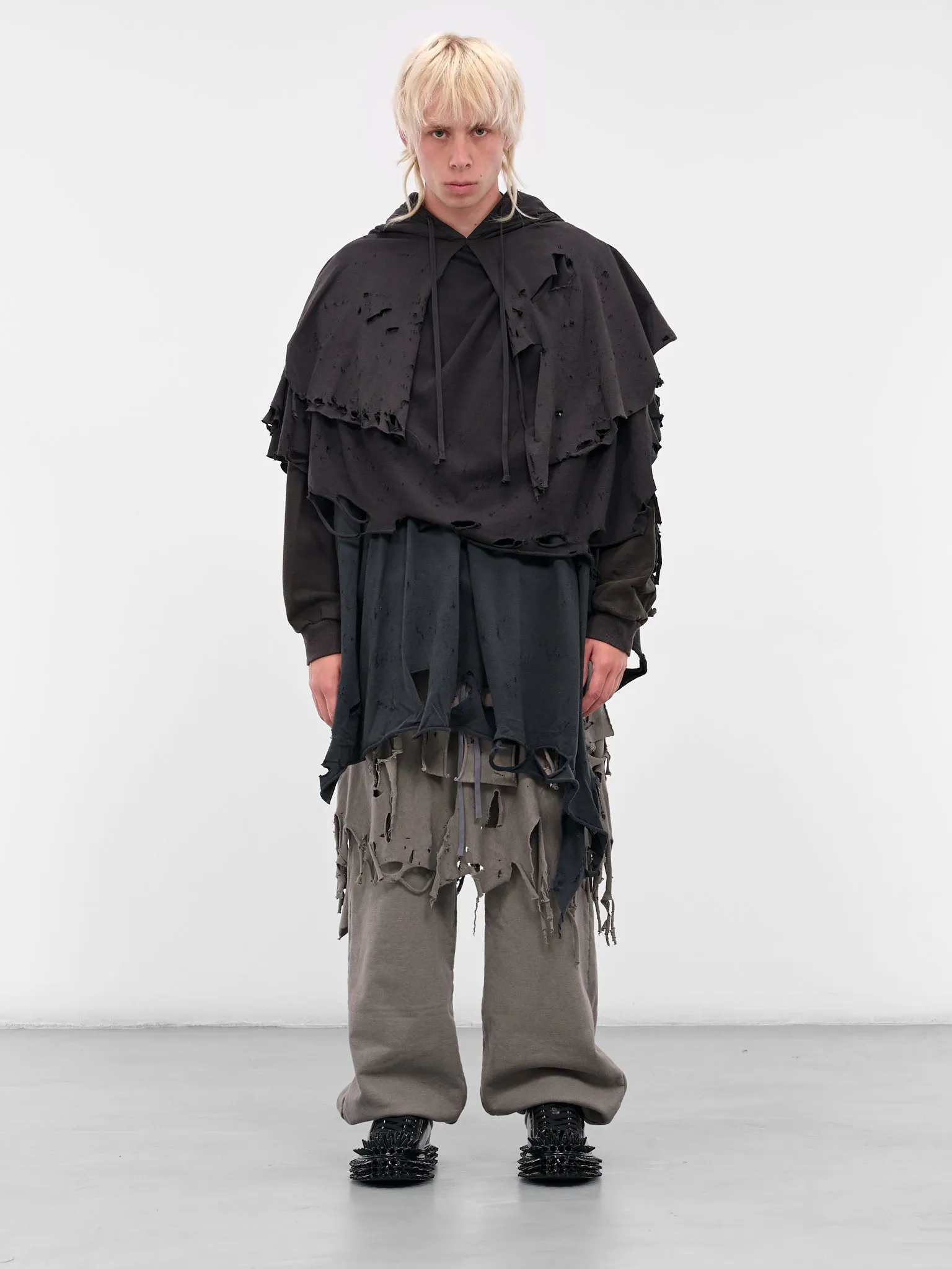 Black Distressed Layering Hoodie (25AW34CS397-BLACK) sold by lorenzo