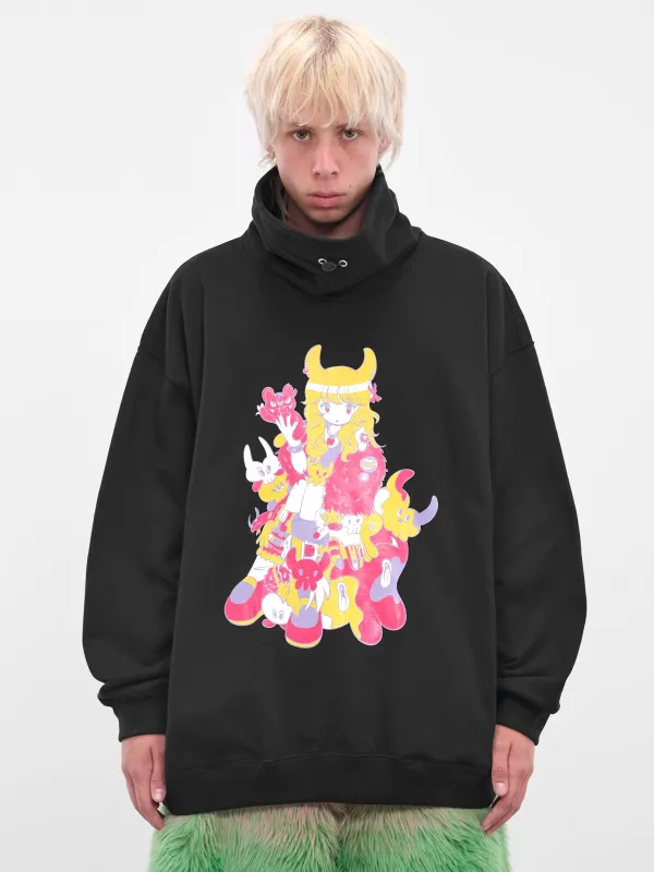 Black Graphic High Neck Sweatshirt (KL1005-BLACK) sold by lorenzo