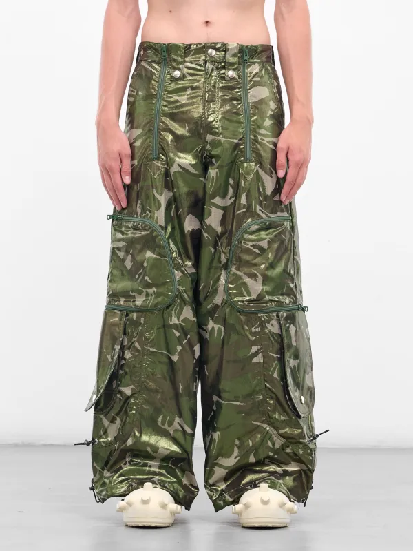 Green Coated Camo Cargo Pants (KL979-CAMO-GREEN) sold by lorenzo