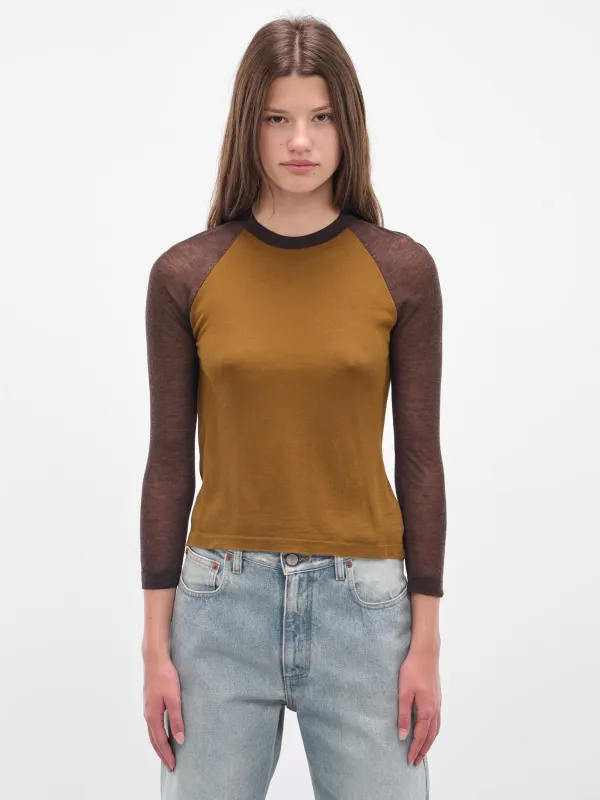 Brown Contrast Raglan Sleve Tee (FN-WN-KNIT000856-CAMEL-BROWN) sold by lorenzo