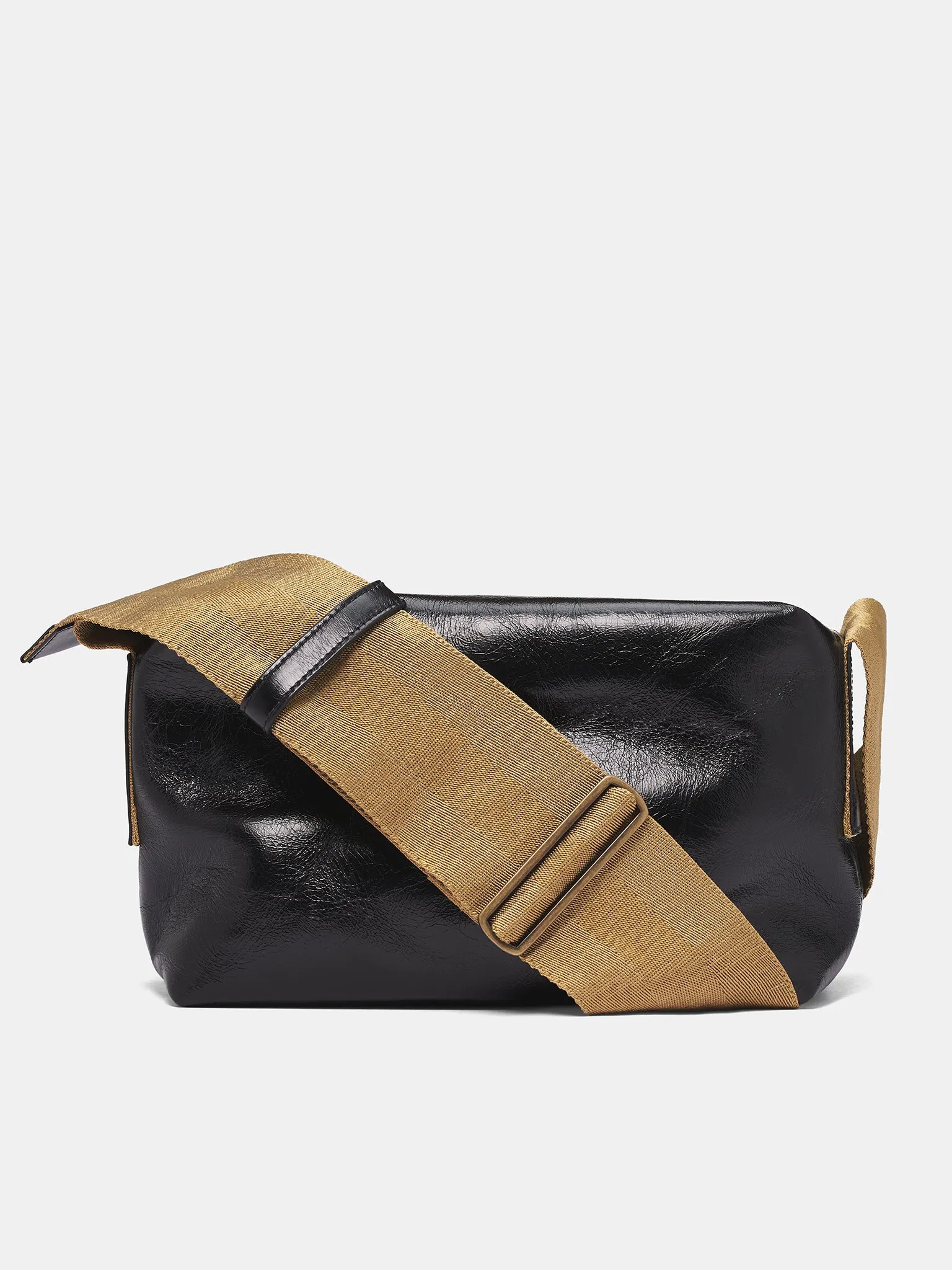 Black Leather Shoulder Bag (UB0034-UW924-BLACK-MUSTARD) sold by lorenzo
