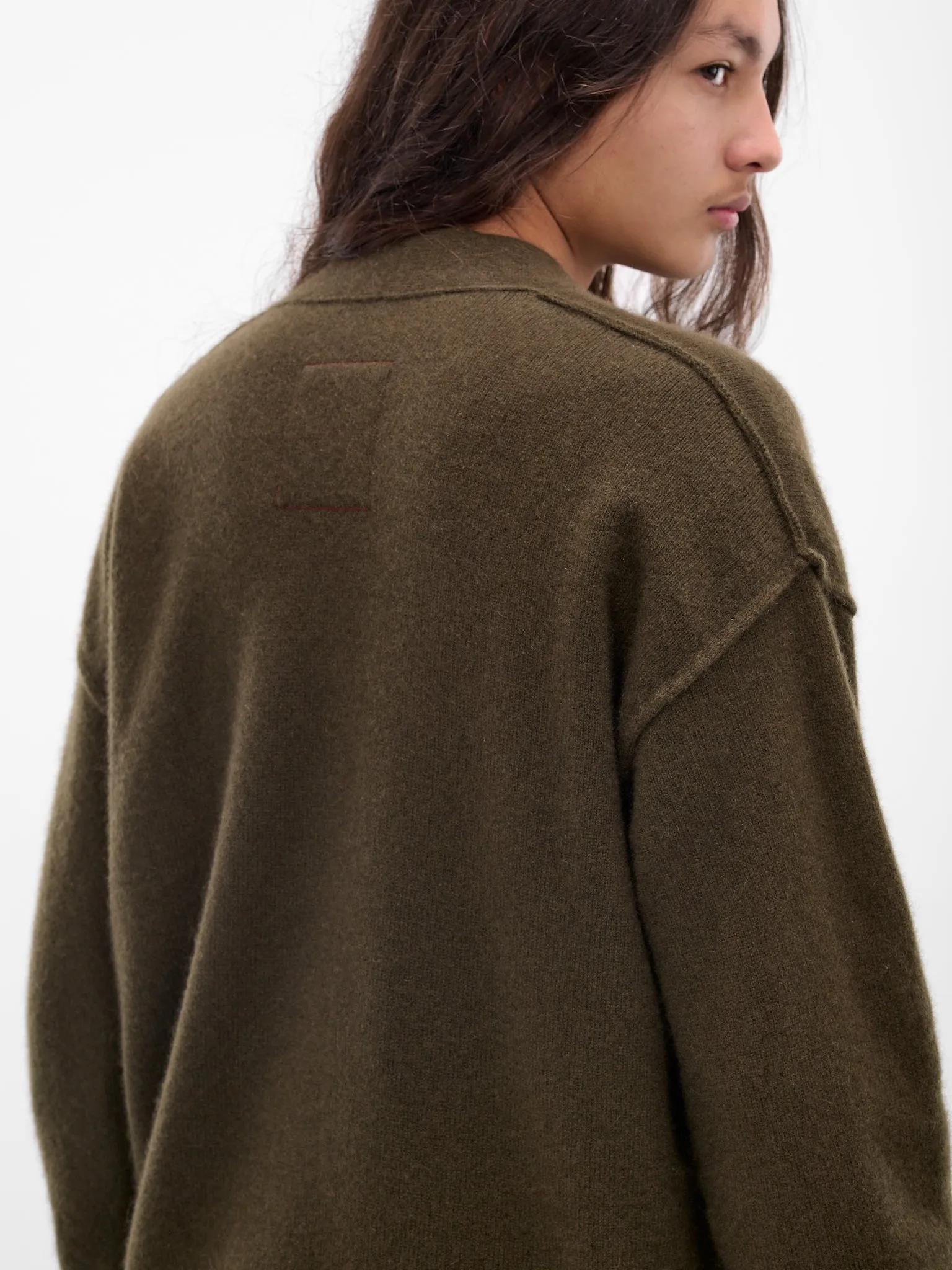 Green Cashmere Distressed Knit Cardigan (UK7557-UW480-ARMY-GREEN) sold by lorenzo product image thumbnail 5