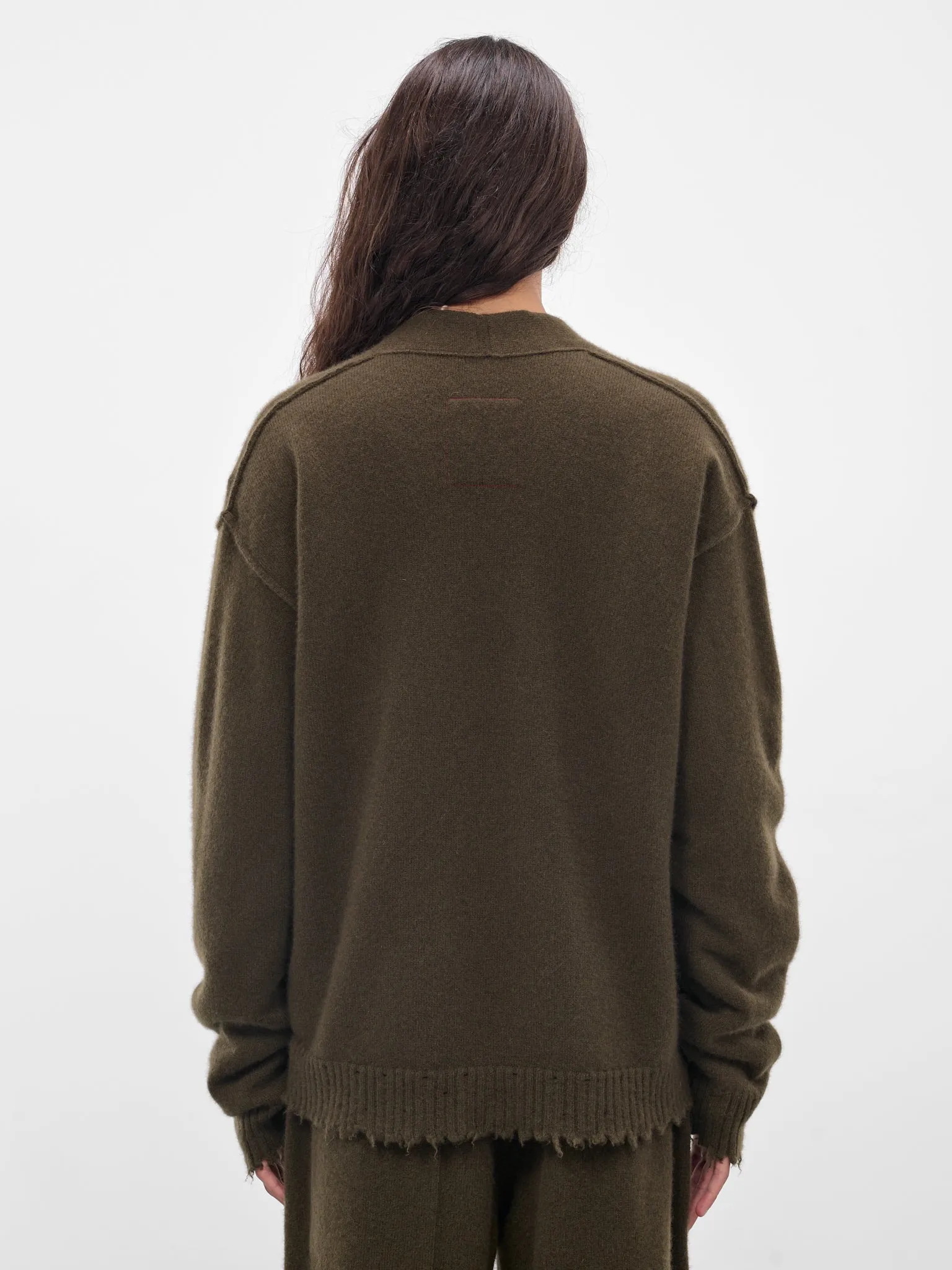 Green Cashmere Distressed Knit Cardigan (UK7557-UW480-ARMY-GREEN) sold by lorenzo product image thumbnail 3