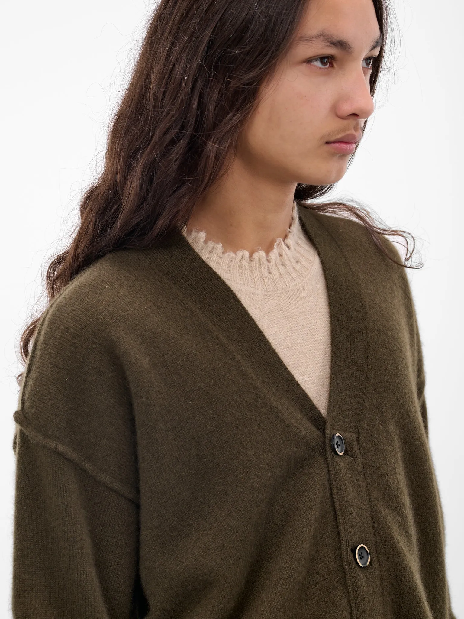 Green Cashmere Distressed Knit Cardigan (UK7557-UW480-ARMY-GREEN) sold by lorenzo product image thumbnail 4